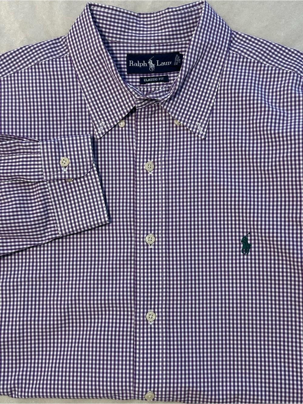 Polo Ralph Lauren Classic Fit Shirt Mens 17.5 34/35 Purple Gingham Button Down